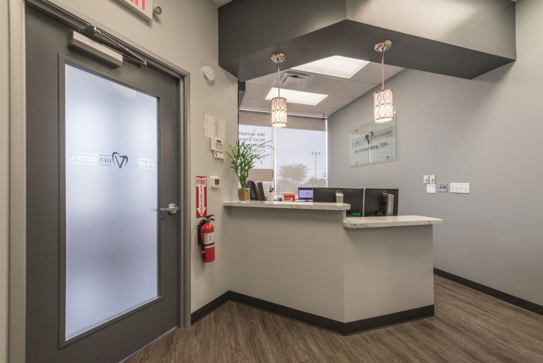 Front desk and entrance at V Family Dentistry